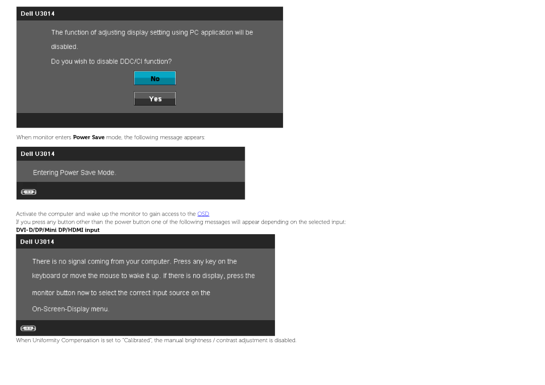 Dell U3014 manual DVI-D/DP/Mini DP/HDMI input 