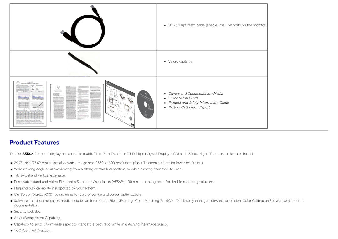 Dell U3014 manual Product Features 