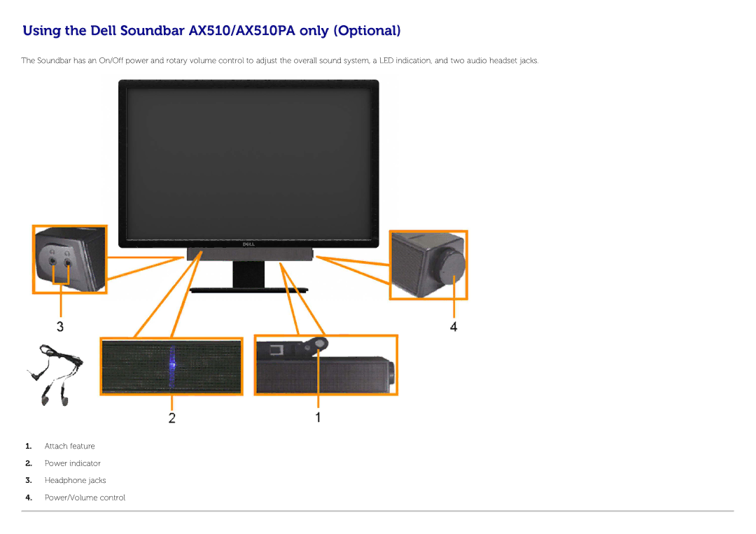 Dell U3014 manual Using the Dell Soundbar AX510/AX510PA only Optional 