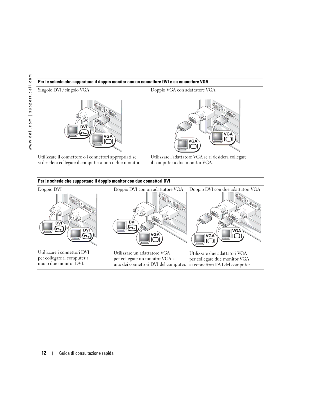 Dell U3525 manual Singolo DVI / singolo VGA Doppio VGA con adattatore VGA 