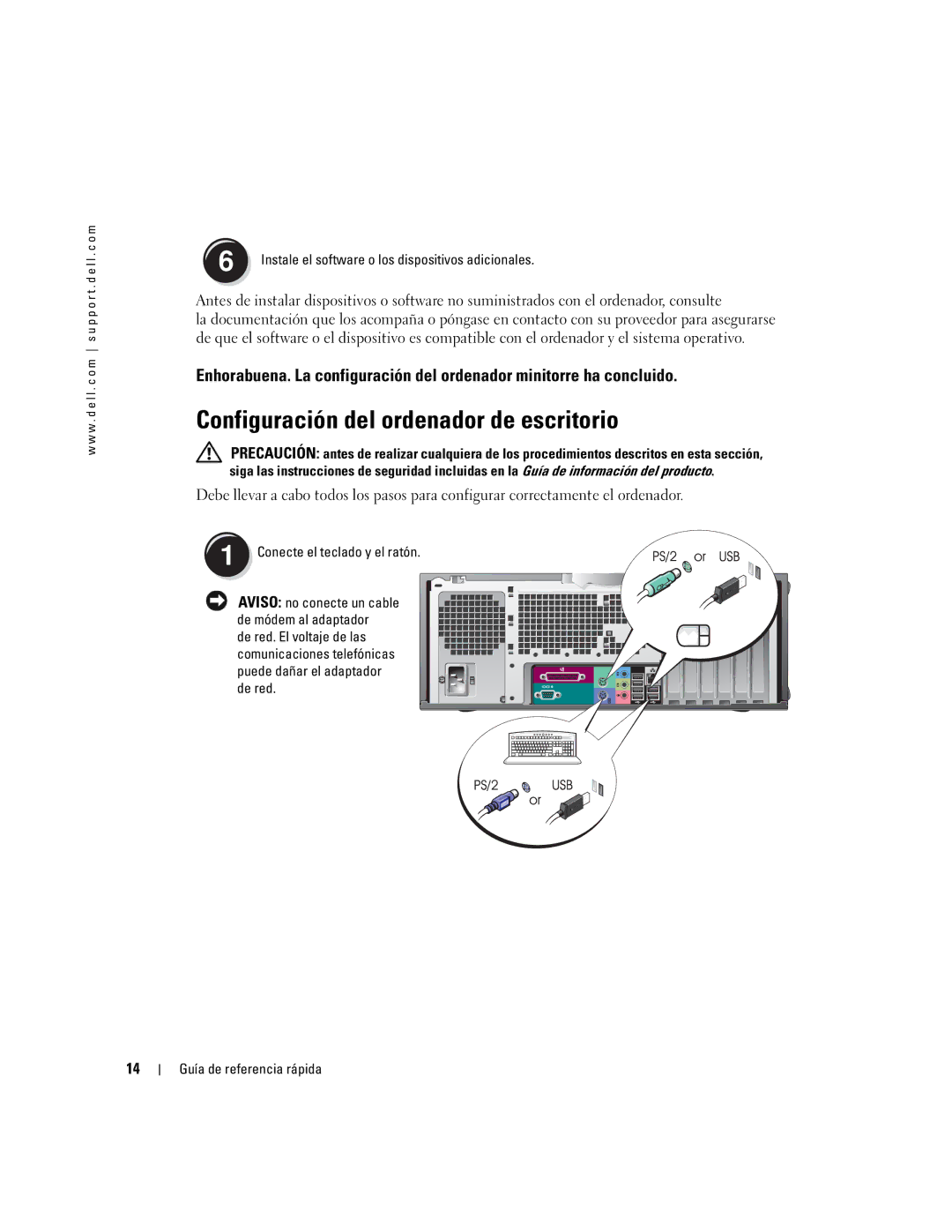 Dell U3525 manual Configuración del ordenador de escritorio 