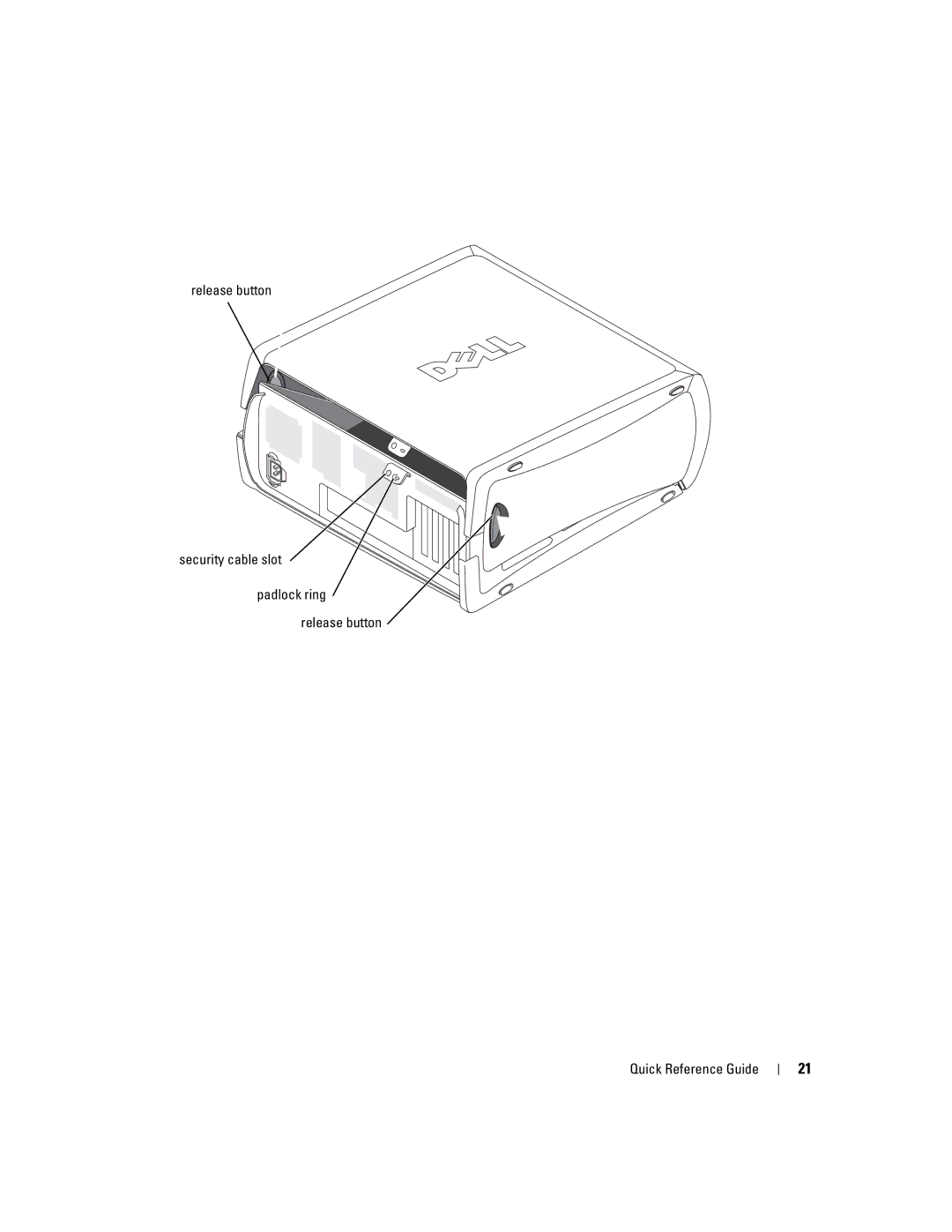 Dell U3525 manual Release button Security cable slot 