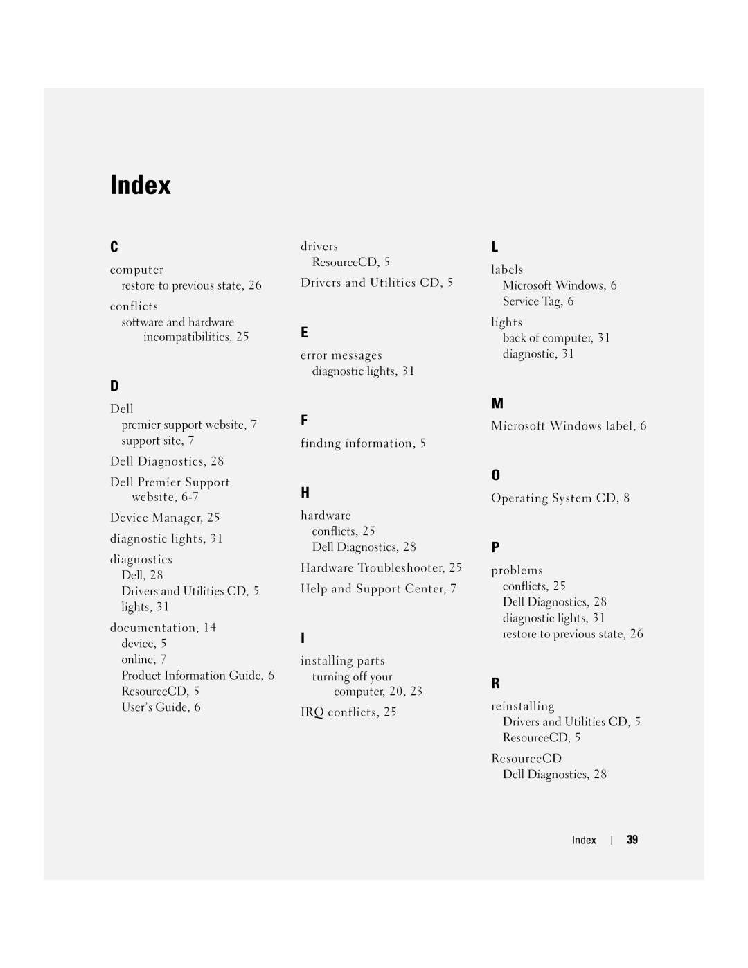 Dell U3525 manual Index 