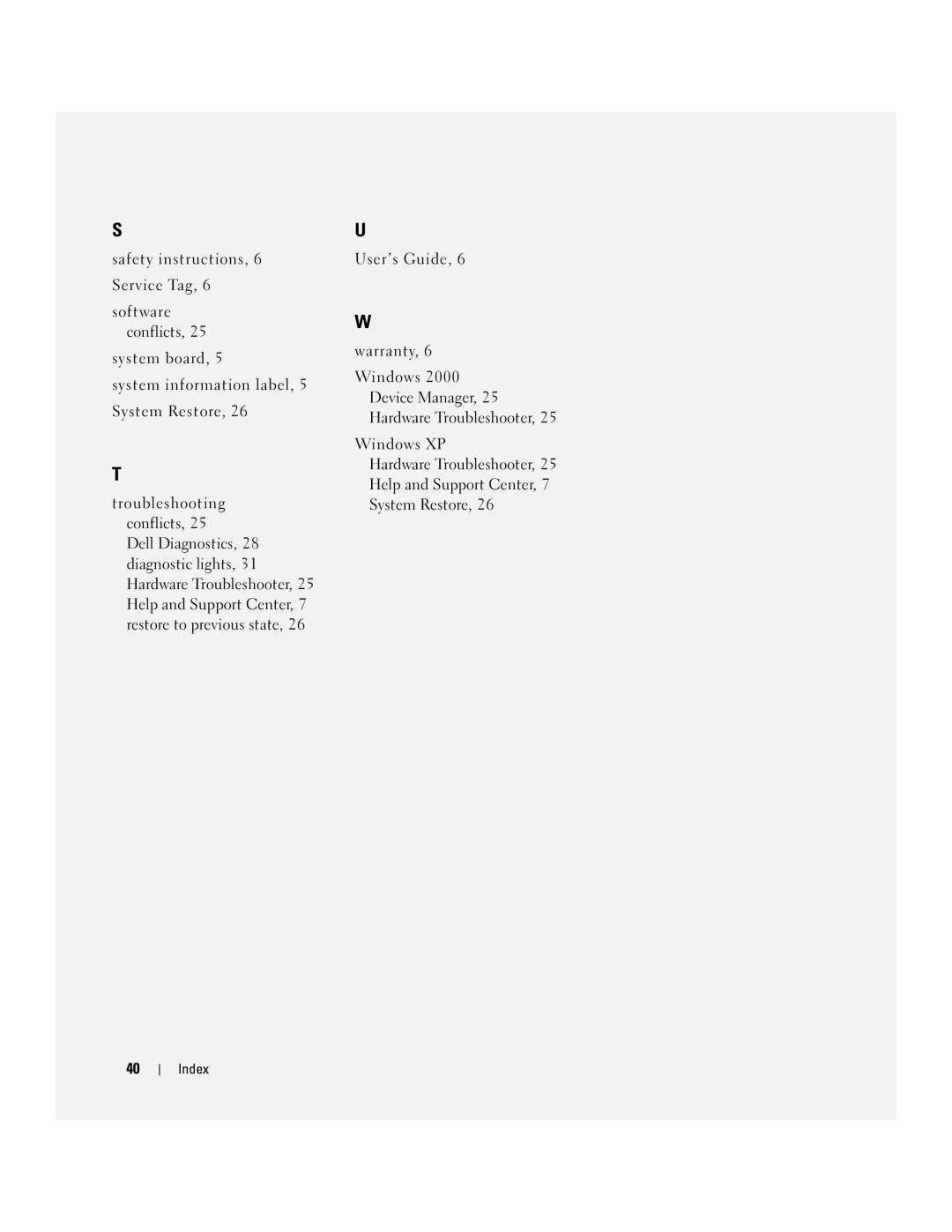 Dell U3525 manual Index 