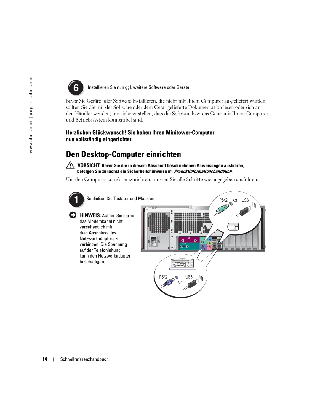 Dell U3525 manual Den Desktop-Computer einrichten 