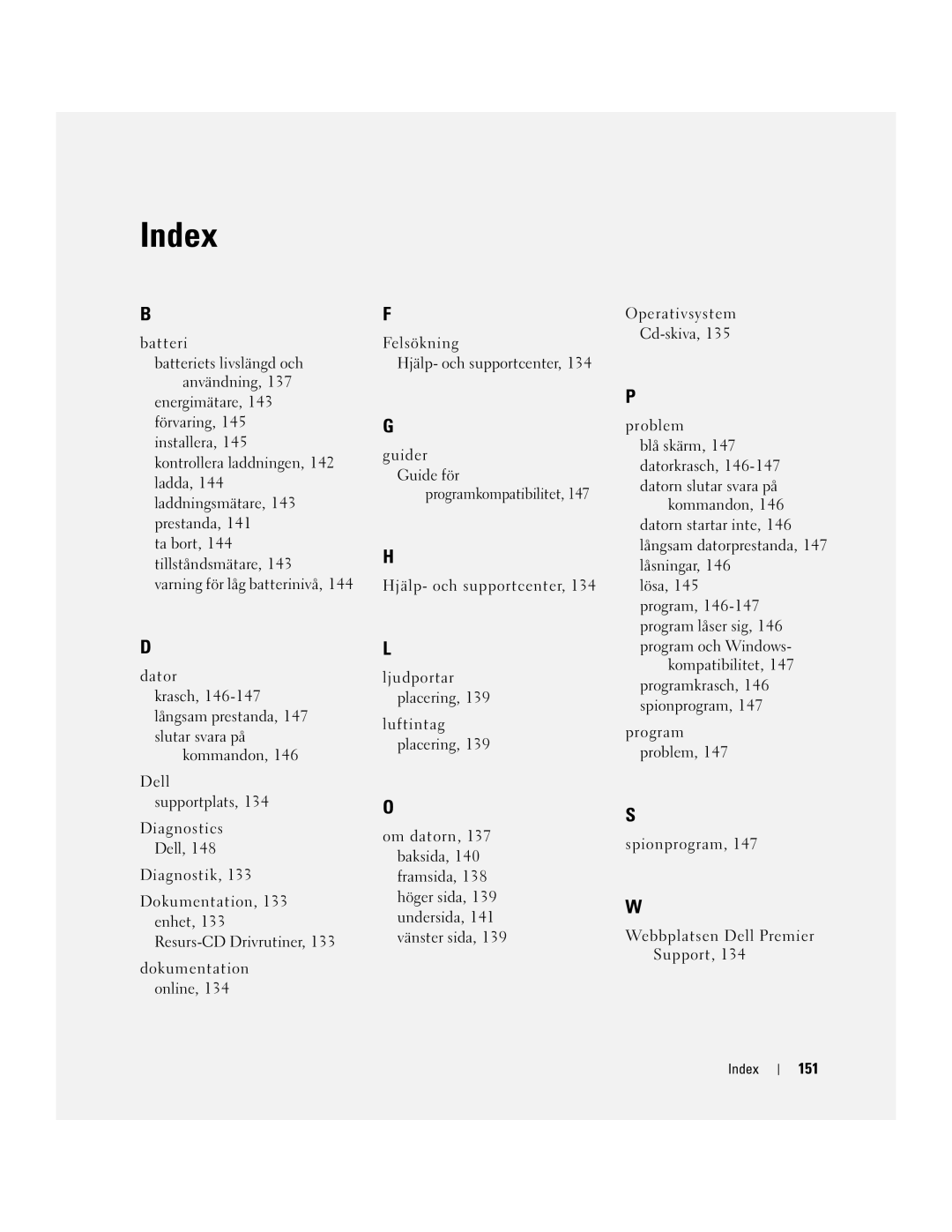 Dell U4803 manual 151, Index 