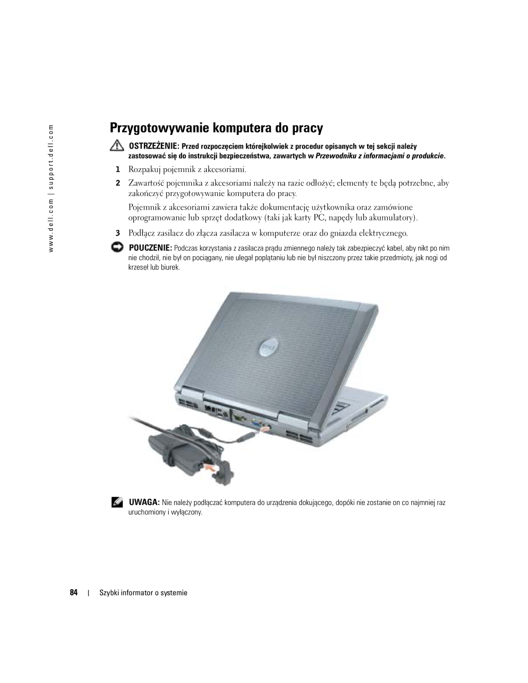 Dell U4803 manual Przygotowywanie komputera do pracy 