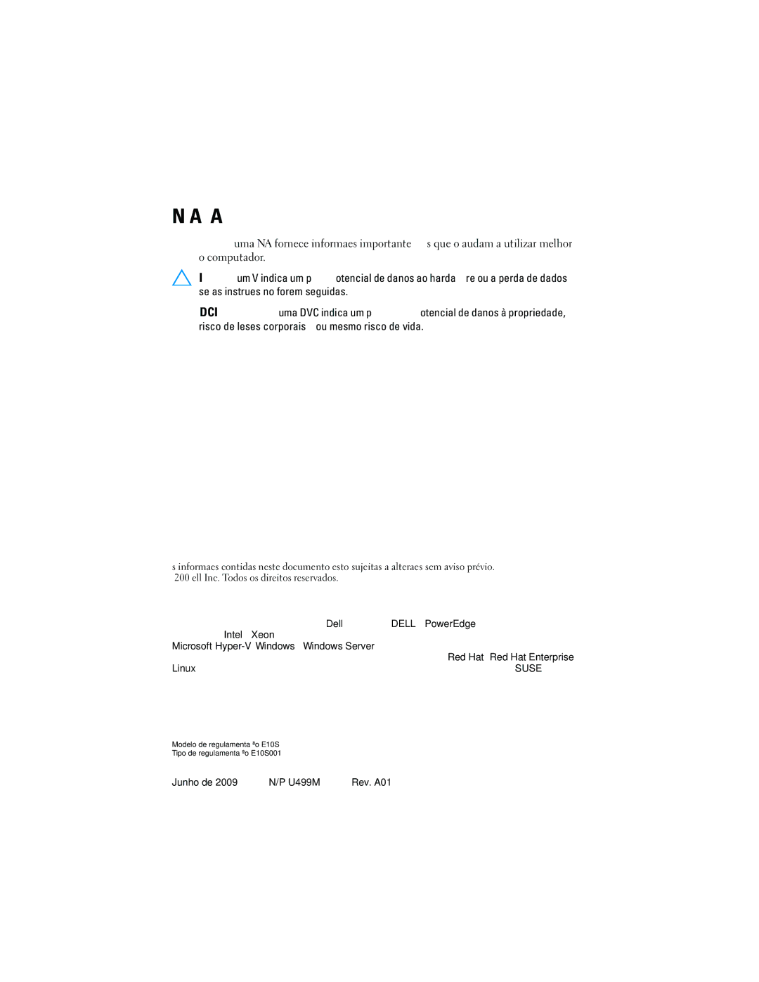 Dell U499M, E10S001 manual Notas, Avisos e Advertências 