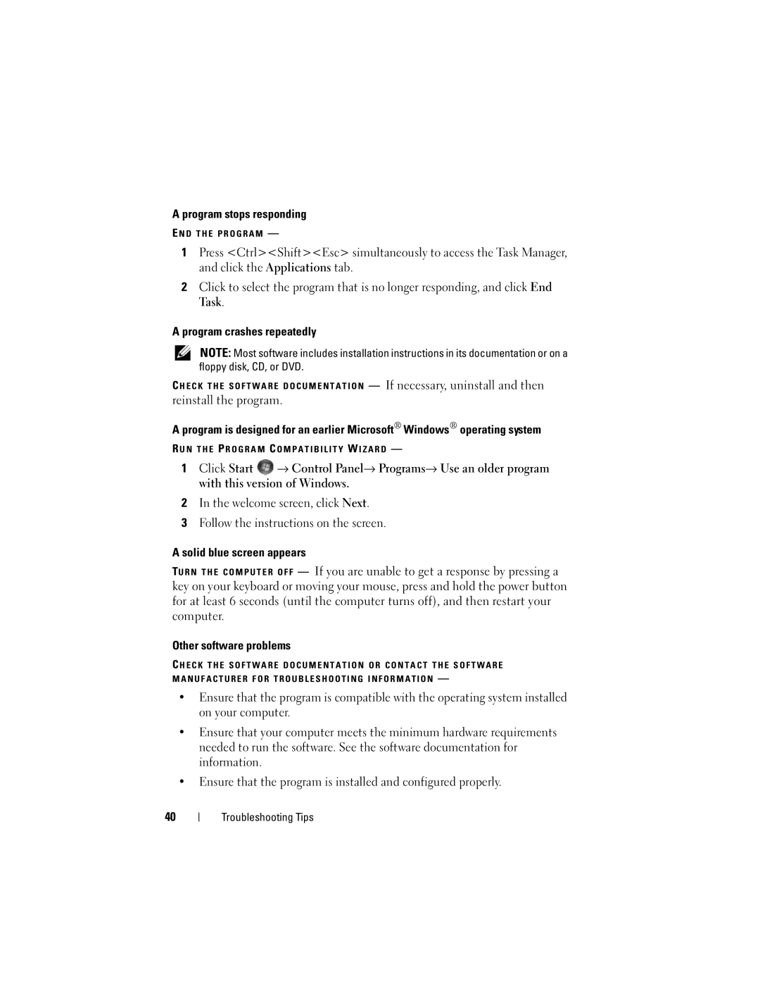 Dell U719F specifications Program stops responding 