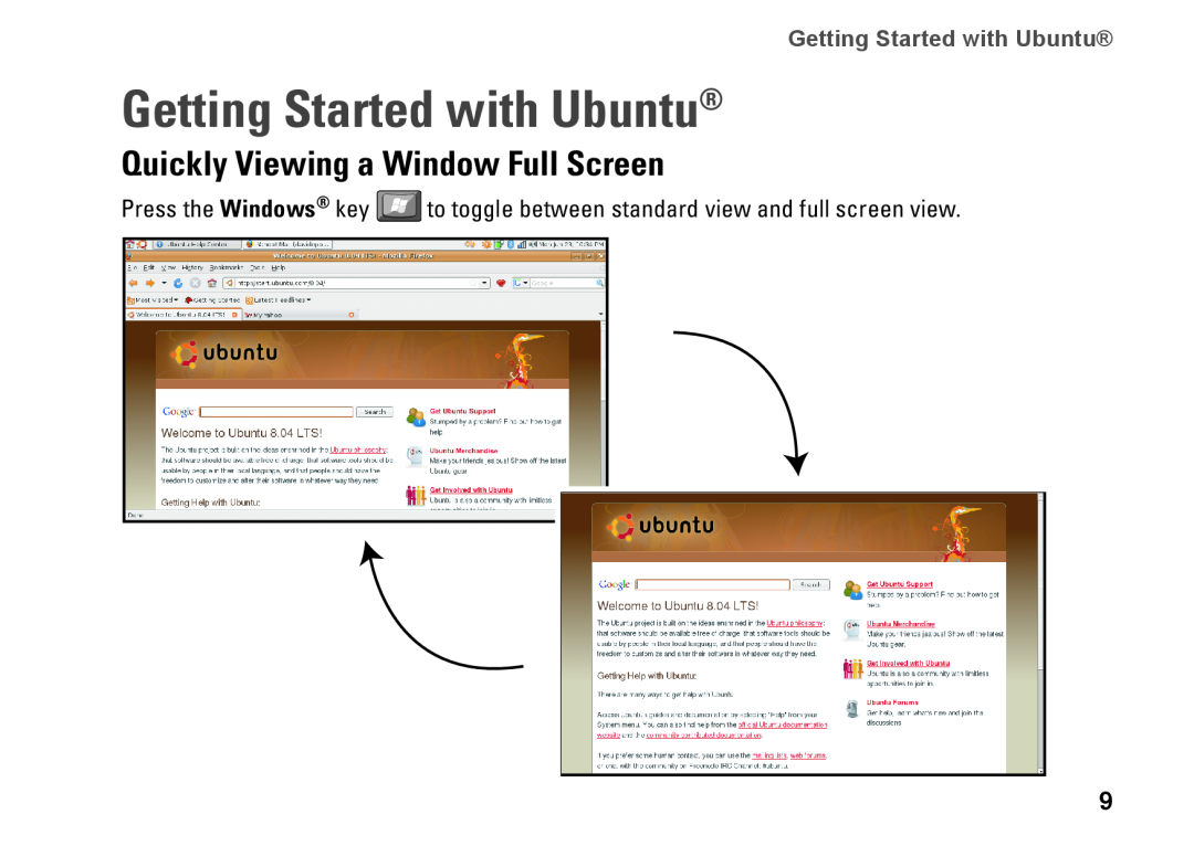 Dell ubuntu quick start Getting Started with Ubuntu, Quickly Viewing a Window Full Screen 
