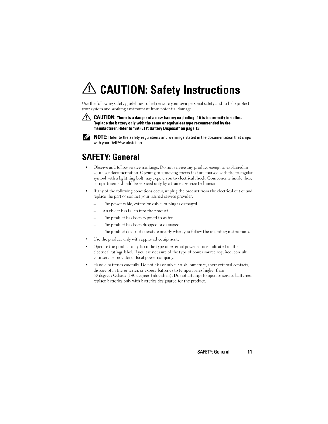 Dell UCP-60, UCP-61, UCC-60 manual Safety General 