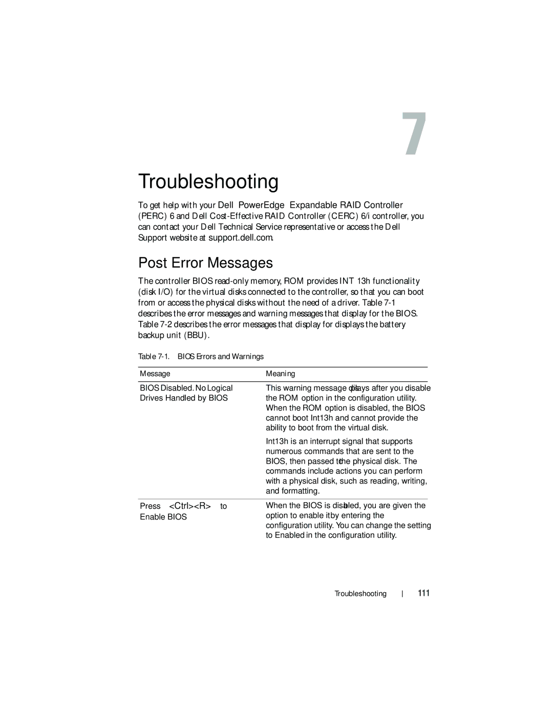 Dell UCP-61, UCC-60, UCP-60 manual Post Error Messages, 111 