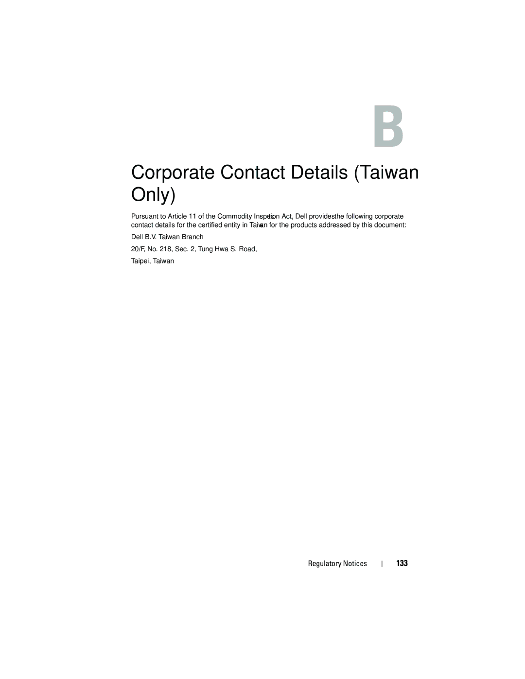 Dell UCC-60, UCP-61, UCP-60 manual Corporate Contact Details Taiwan Only, 133 