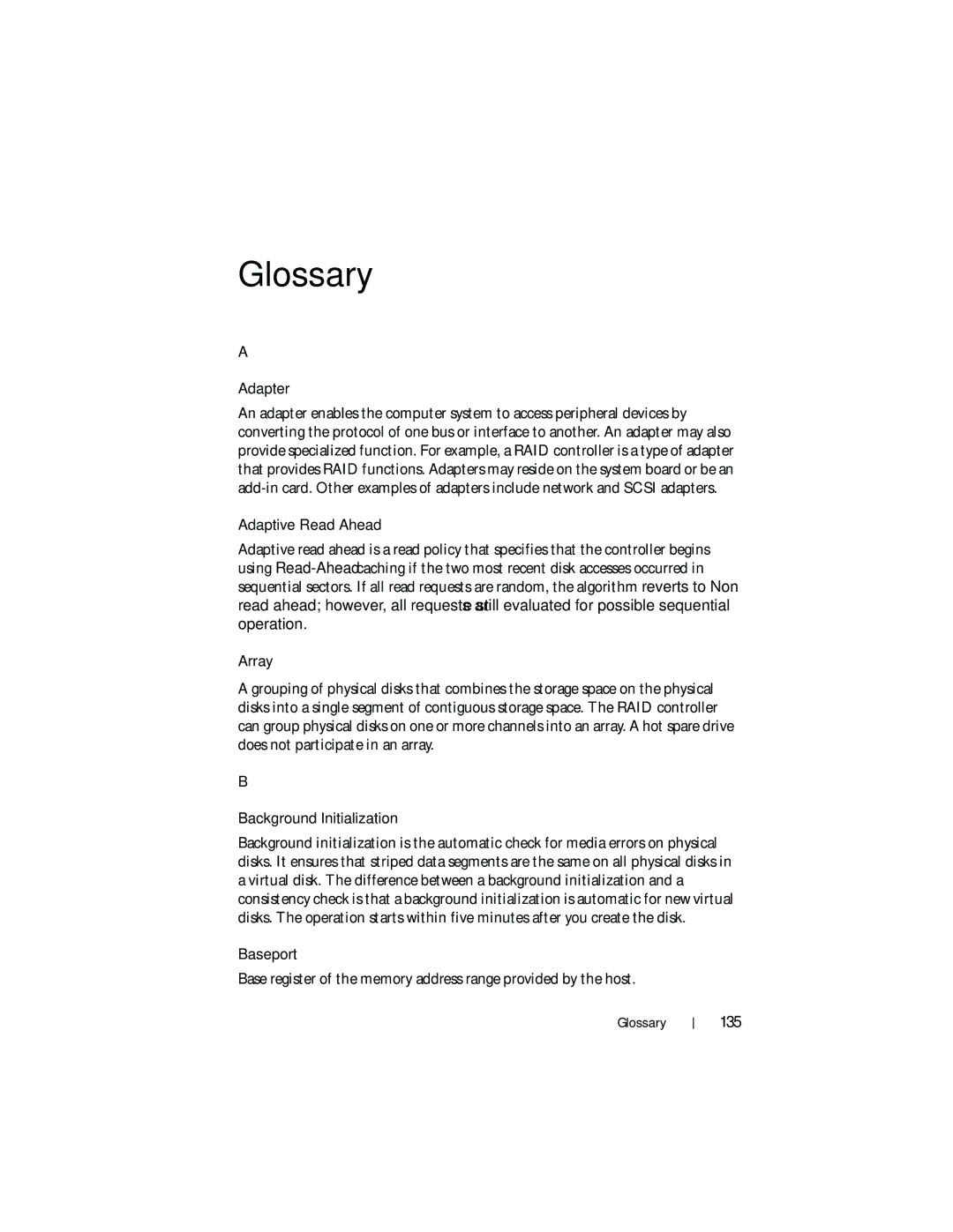 Dell UCP-61, UCC-60, UCP-60 manual Adapter, 135, Glossary 