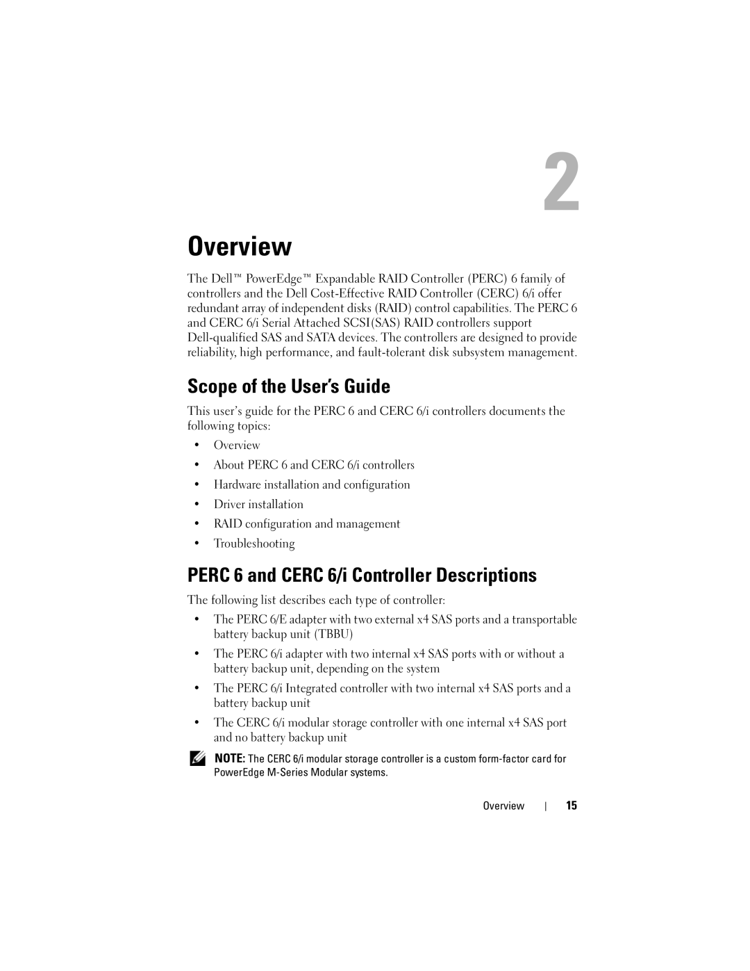 Dell UCP-61, UCC-60, UCP-60 manual Scope of the User’s Guide, Perc 6 and Cerc 6/i Controller Descriptions, Overview 