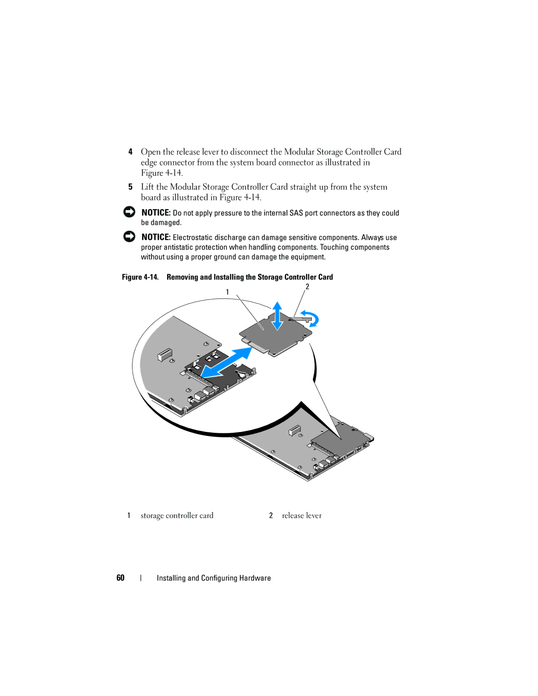 Dell UCP-61, UCC-60, UCP-60 manual Removing and Installing the Storage Controller Card 