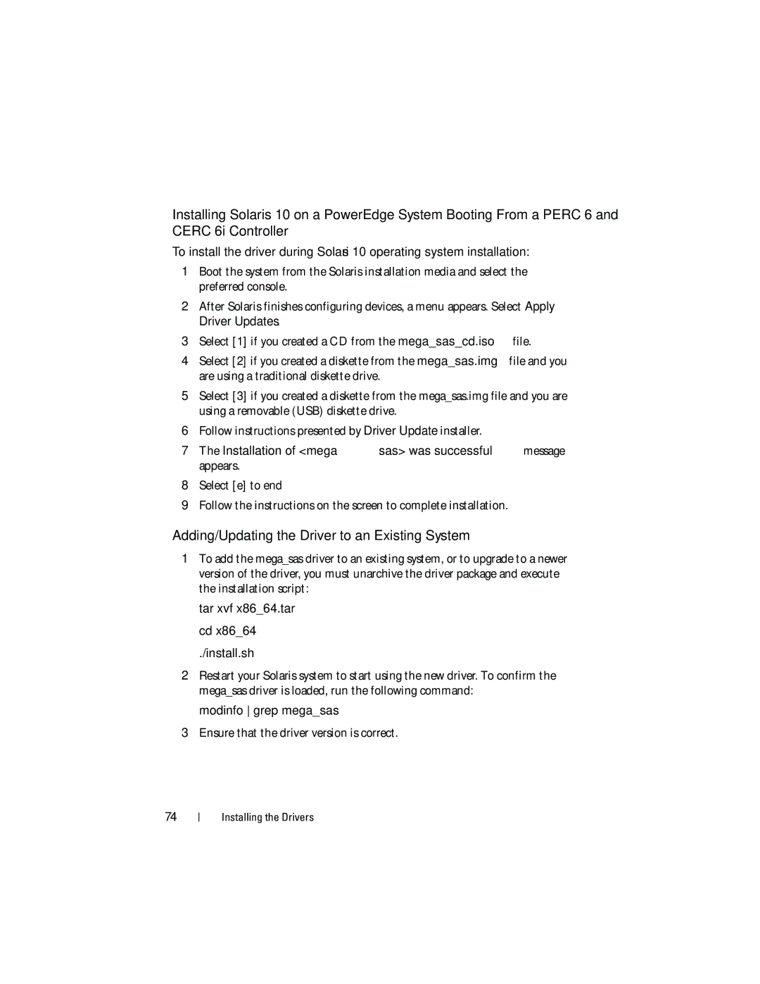 Dell UCP-60, UCP-61, UCC-60 Adding/Updating the Driver to an Existing System, Ensure that the driver version is correct 