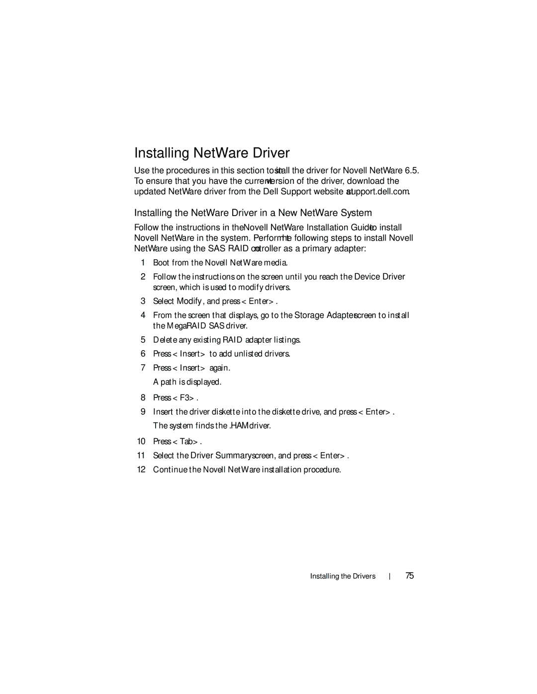 Dell UCP-61, UCC-60, UCP-60 manual Installing NetWare Driver, Installing the NetWare Driver in a New NetWare System 