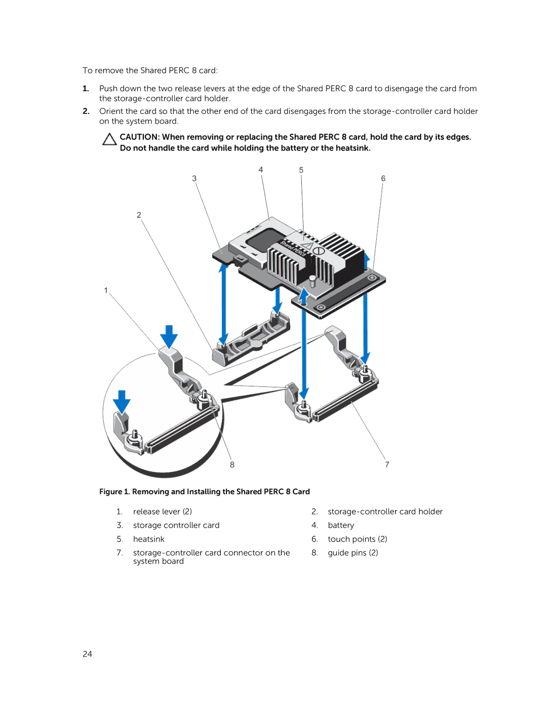 Dell UCPM-800 manual Removing and Installing the Shared Perc 8 Card 