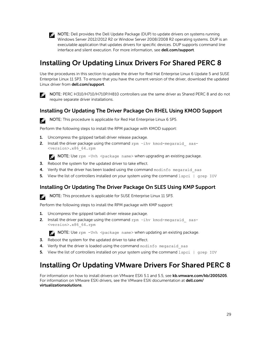 Dell UCPM-800 Installing Or Updating Linux Drivers For Shared Perc, Installing Or Updating VMware Drivers For Shared Perc 