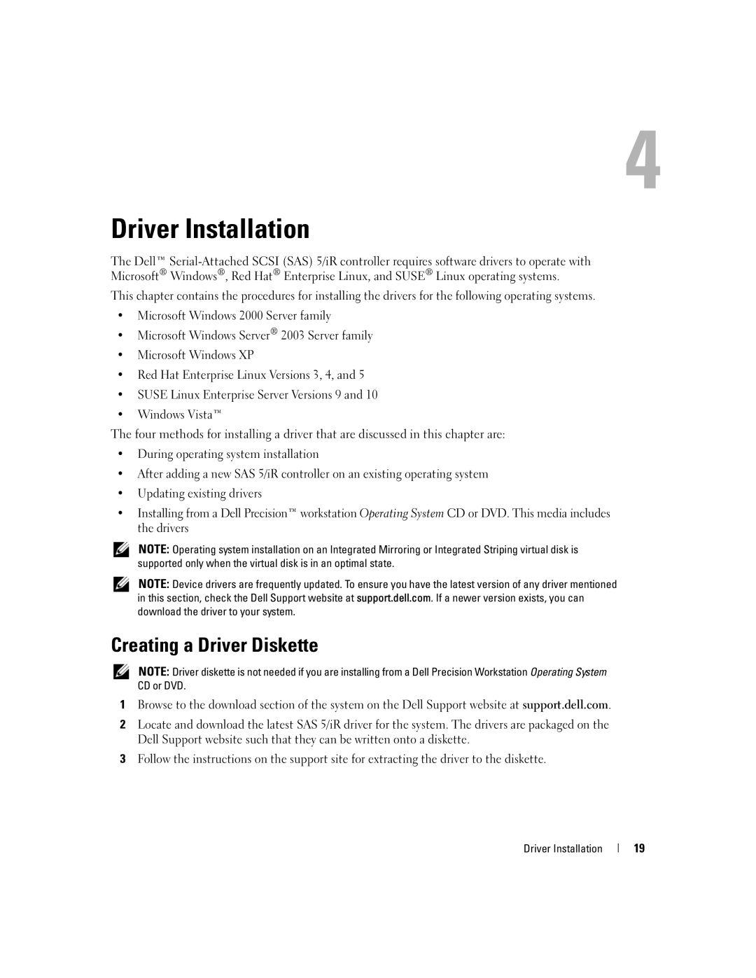 Dell UCS-51 manual Driver Installation, Creating a Driver Diskette 