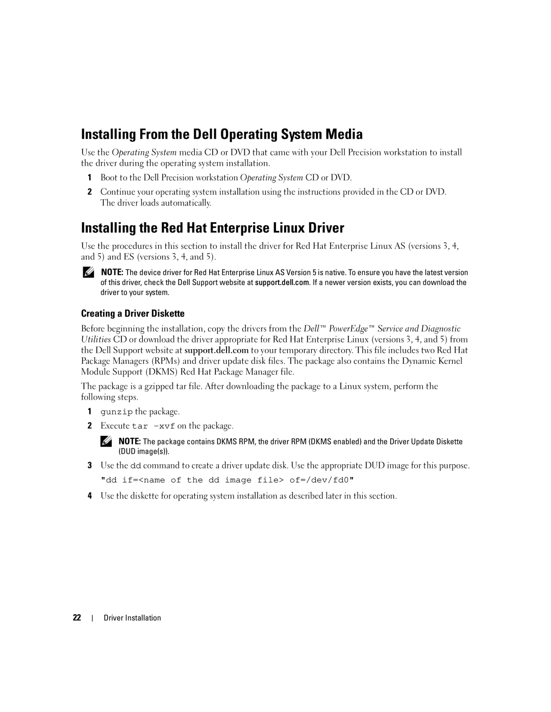 Dell UCS-51 manual Installing From the Dell Operating System Media, Installing the Red Hat Enterprise Linux Driver 