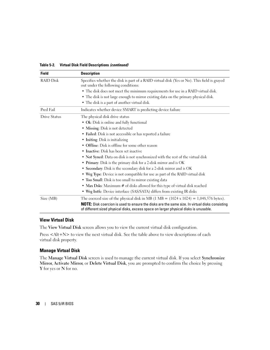 Dell UCS-51 manual View Virtual Disk, Manage Virtual Disk 