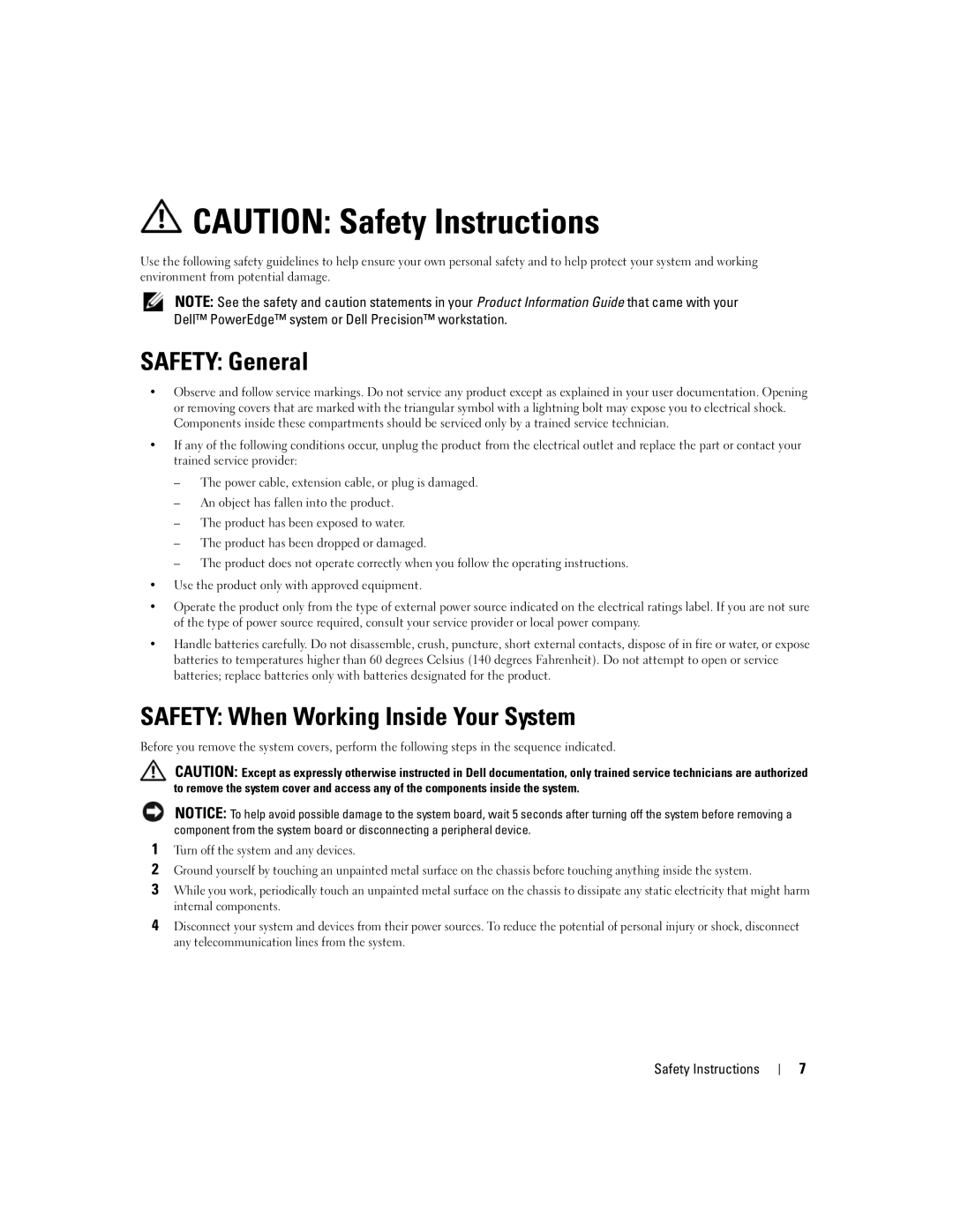 Dell UCS-51 manual Safety General, Safety Instructions 