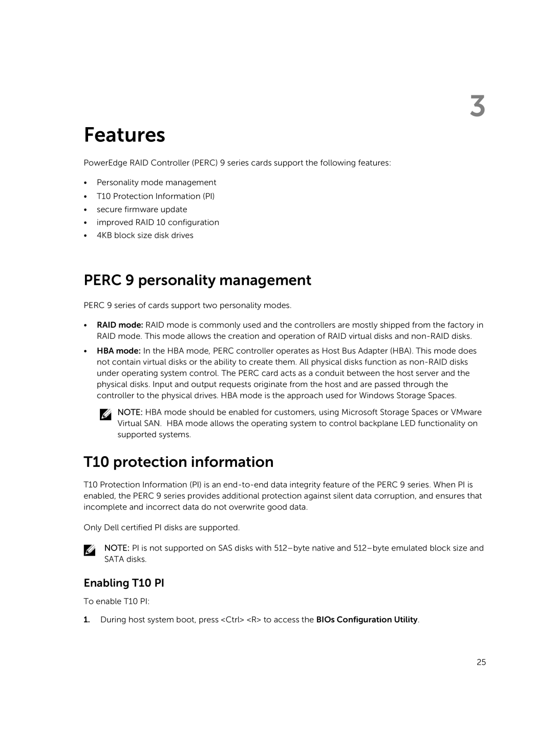 Dell UCSA-901, UCSE-900, UCPA-901 manual Features, Perc 9 personality management, T10 protection information, Enabling T10 PI 