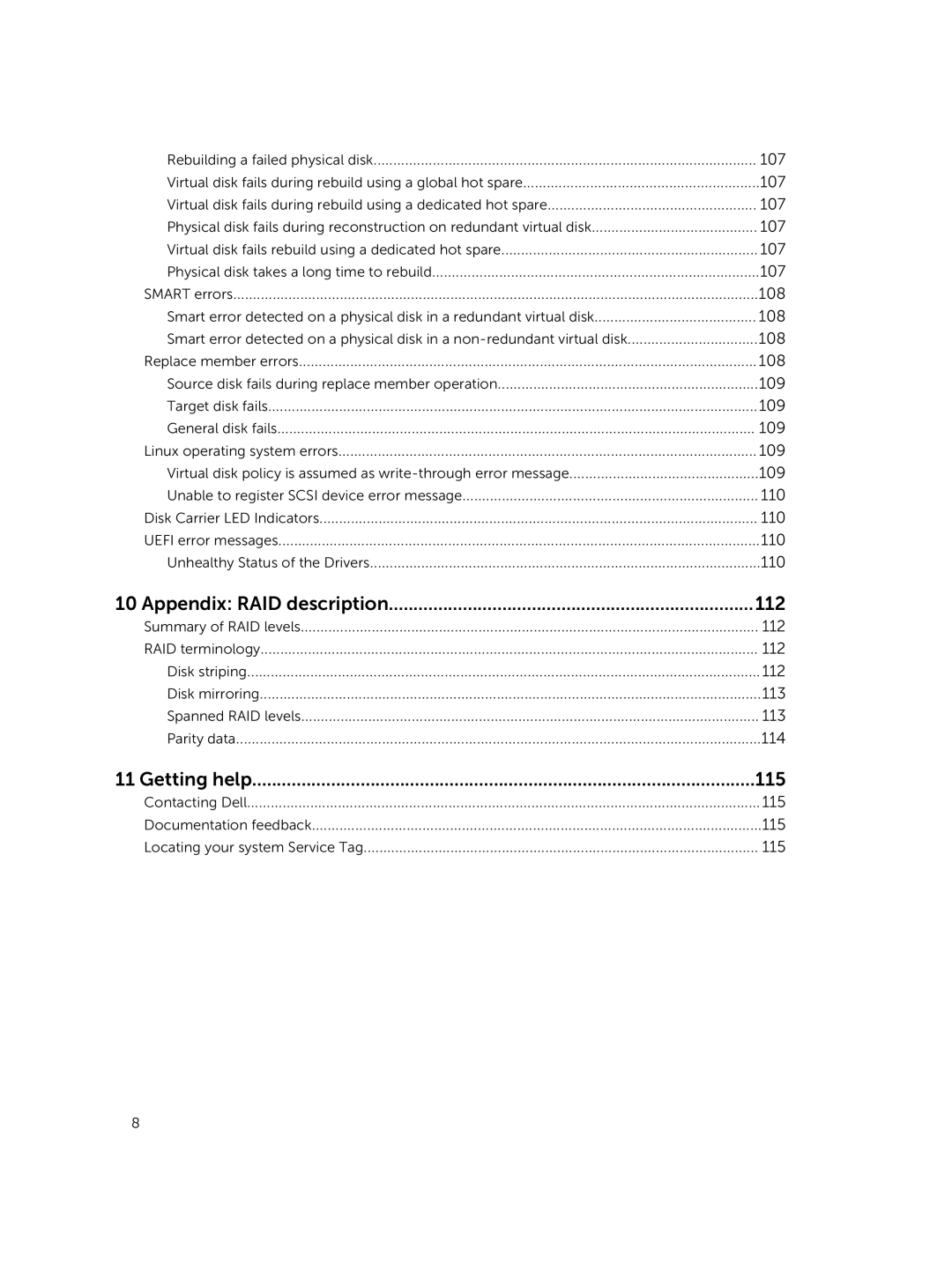 Dell UCPA-901, UCSE-900, UCSA-901, UCSB-900, UCPB-900, and UCPE-900 manual Appendix RAID description, Getting help 