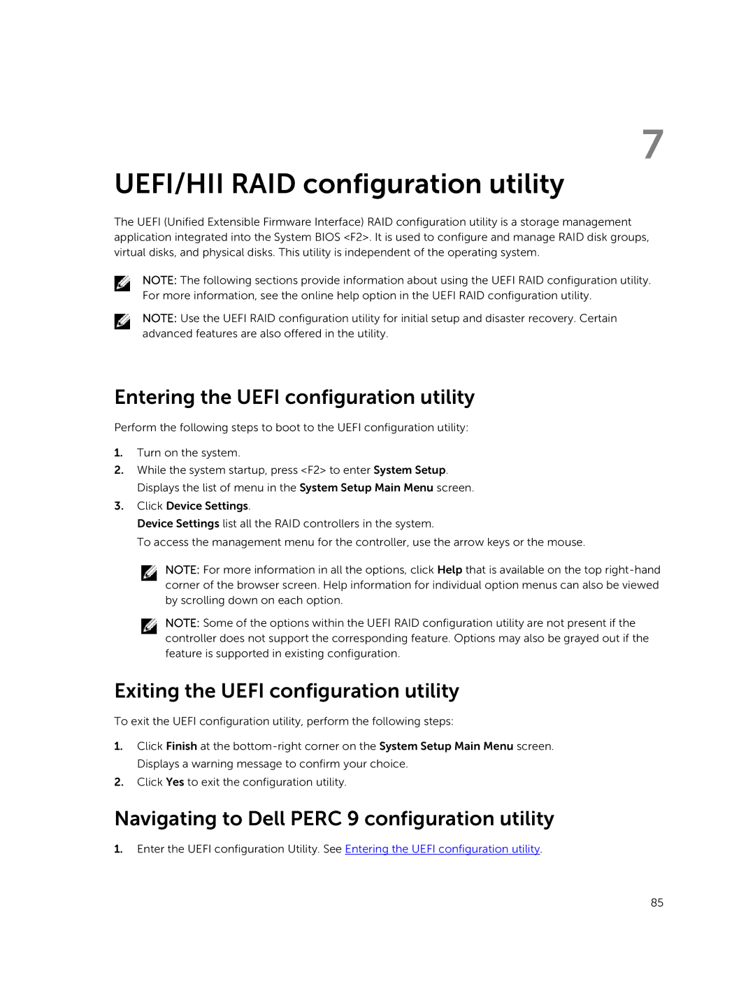 Dell UCSA-901, UCSE-900, UCPA-901, UCSB-900 UEFI/HII RAID configuration utility, Entering the Uefi configuration utility 