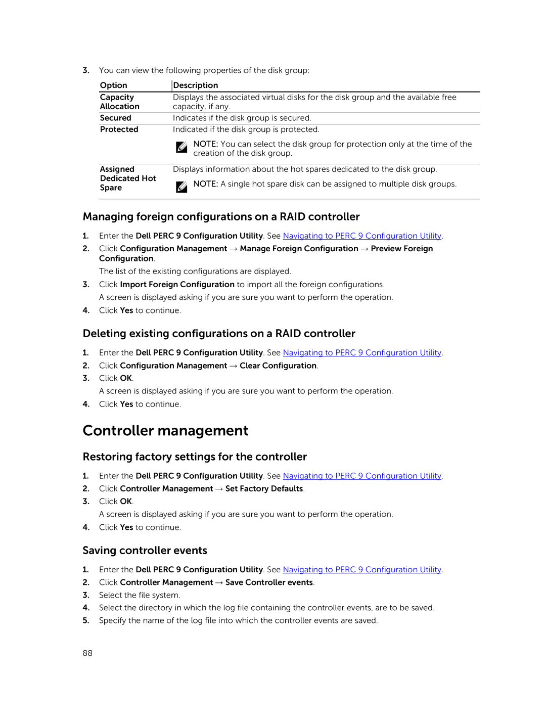 Dell UCPB-900 Managing foreign configurations on a RAID controller, Deleting existing configurations on a RAID controller 