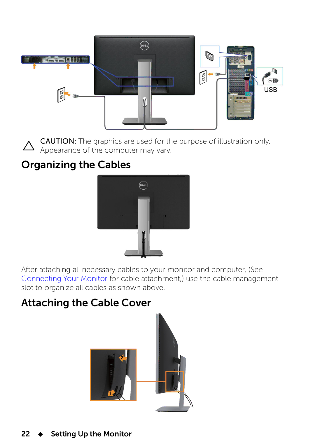 Dell UP2414Q manual Organizing the Cables, Attaching the Cable Cover 