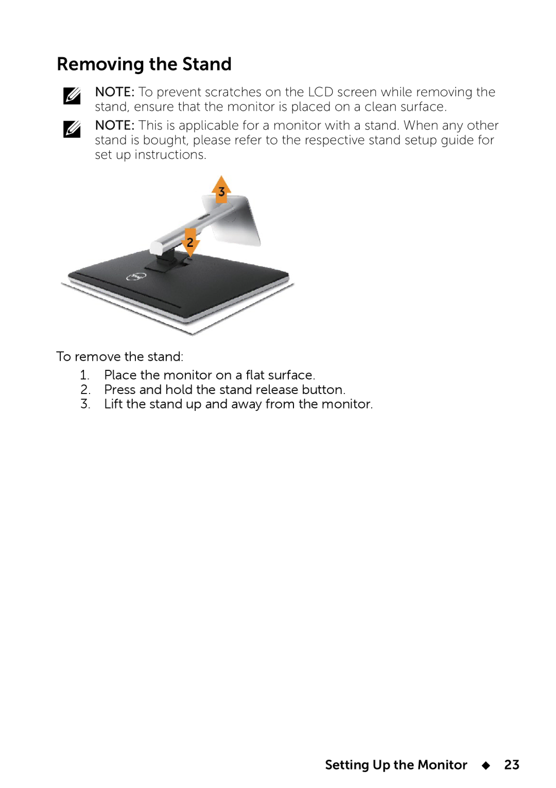 Dell UP2414Q manual Removing the Stand 