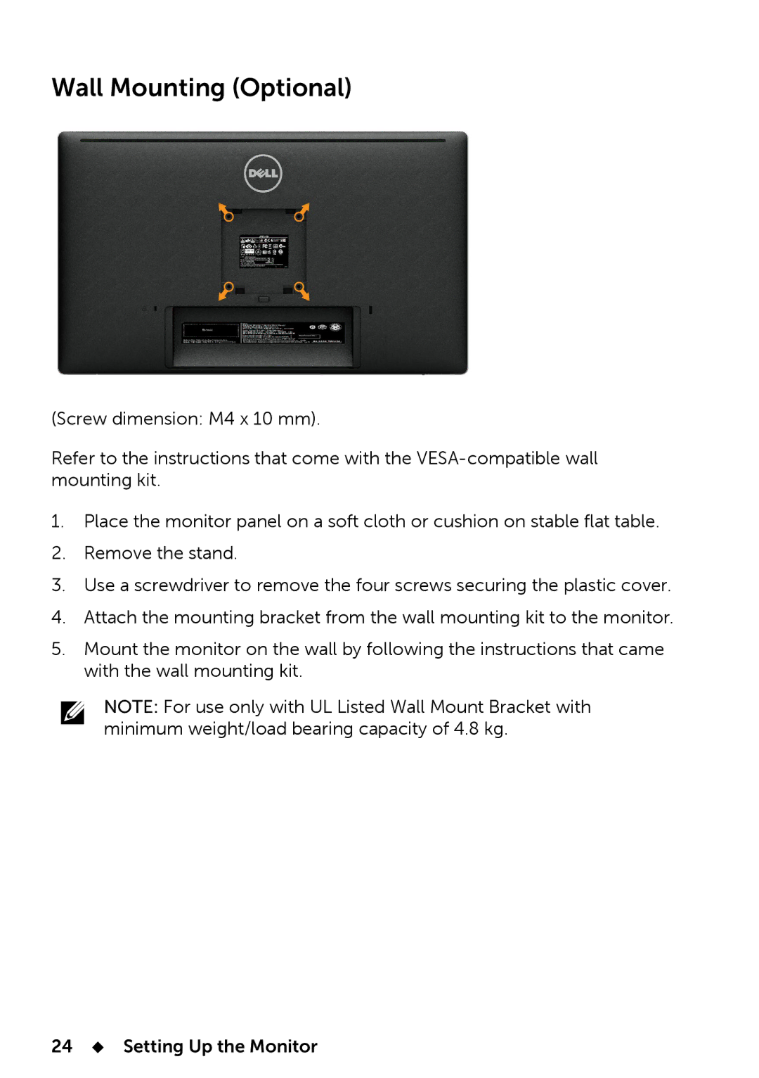 Dell UP2414Q manual Wall Mounting Optional 