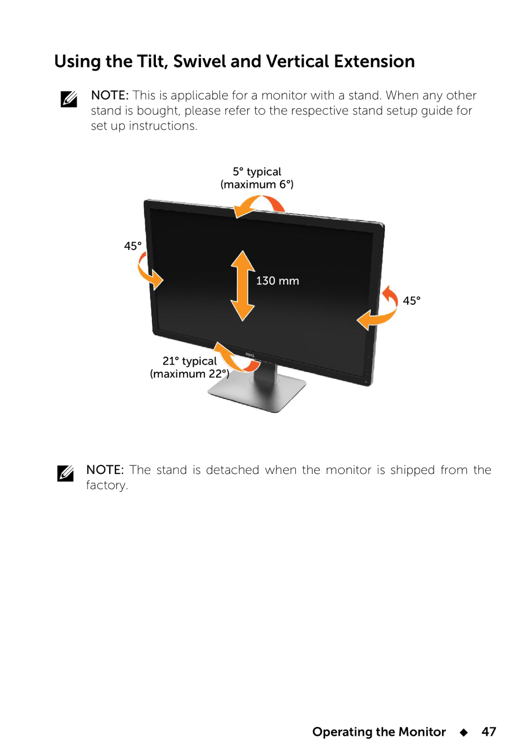 Dell UP2414Q manual Using the Tilt, Swivel and Vertical Extension 