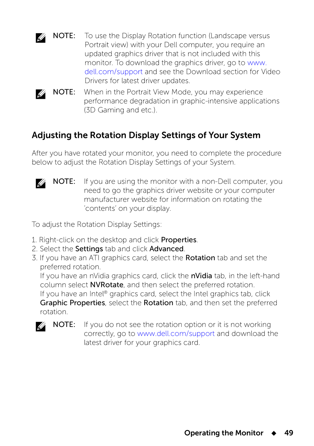 Dell UP2414Q manual Adjusting the Rotation Display Settings of Your System 