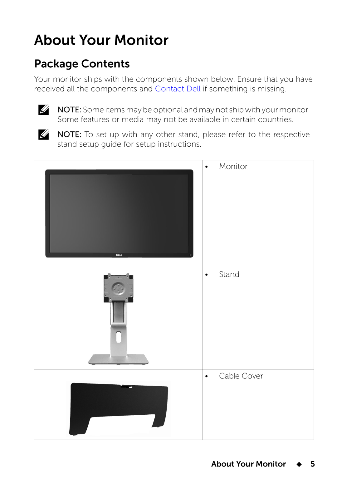 Dell UP2414Q manual About Your Monitor, Package Contents 