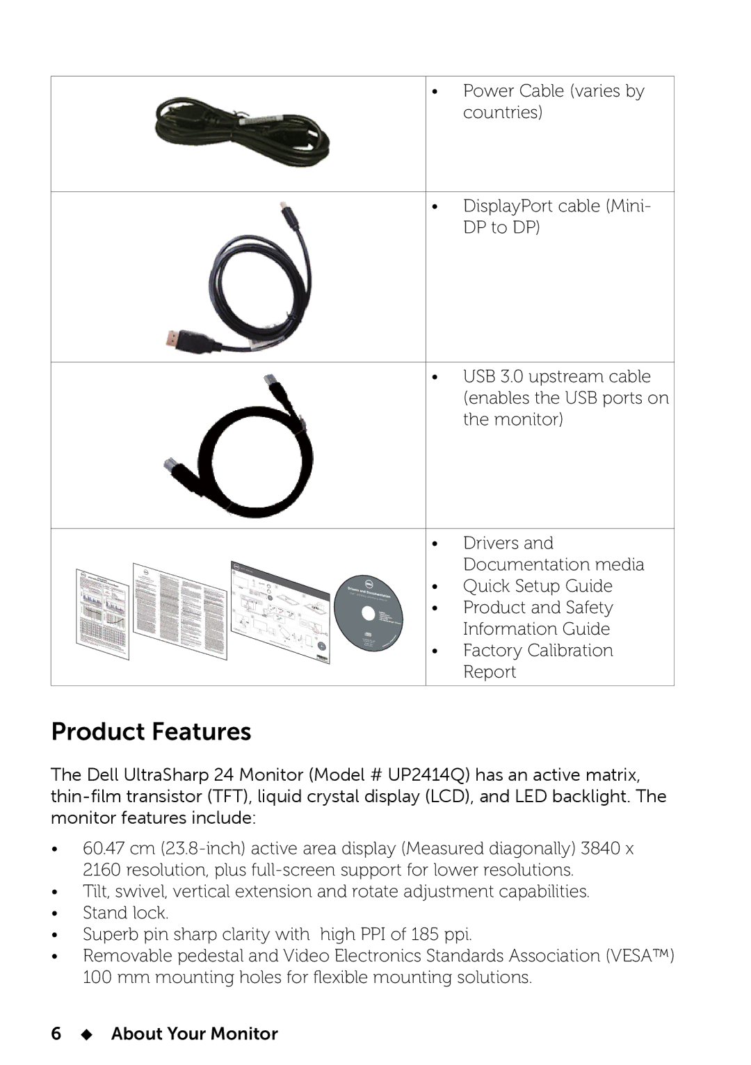 Dell UP2414Q manual Product Features 