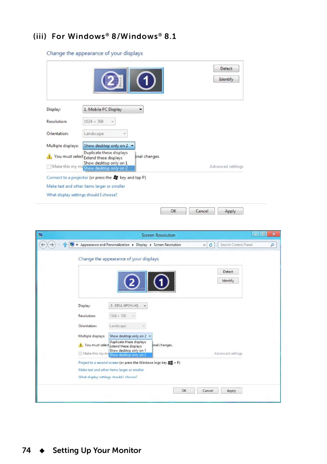 Dell UP2414Q manual Iii For Windows 8/Windows 74  Setting Up Your Monitor 