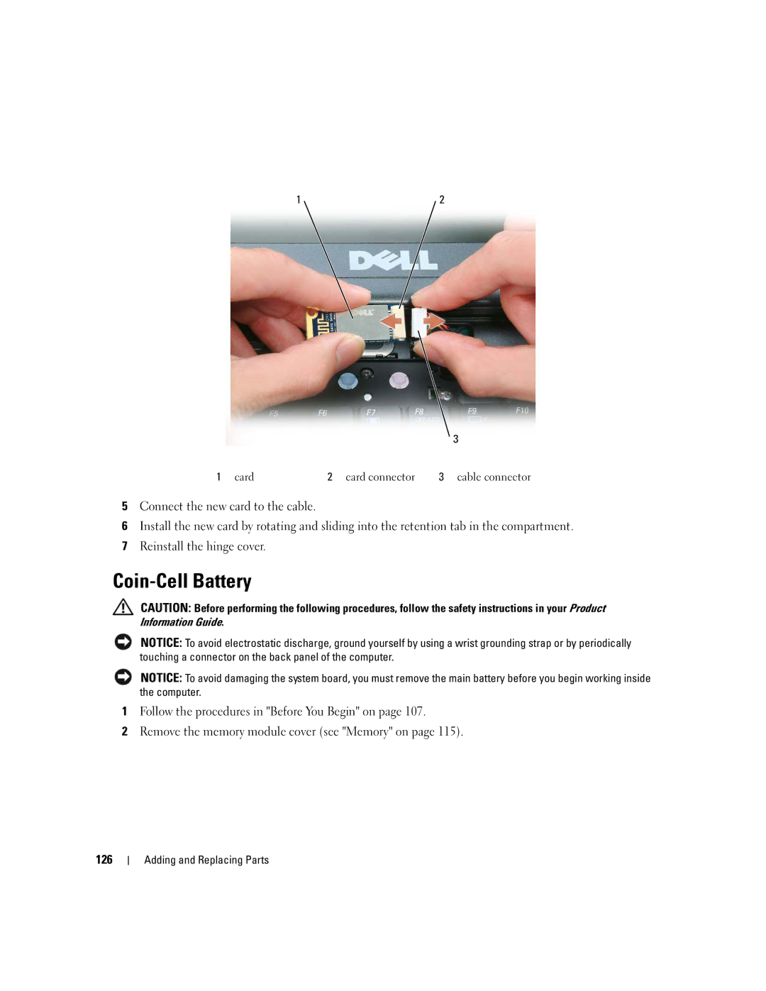 Dell UY691 manual Coin-Cell Battery 