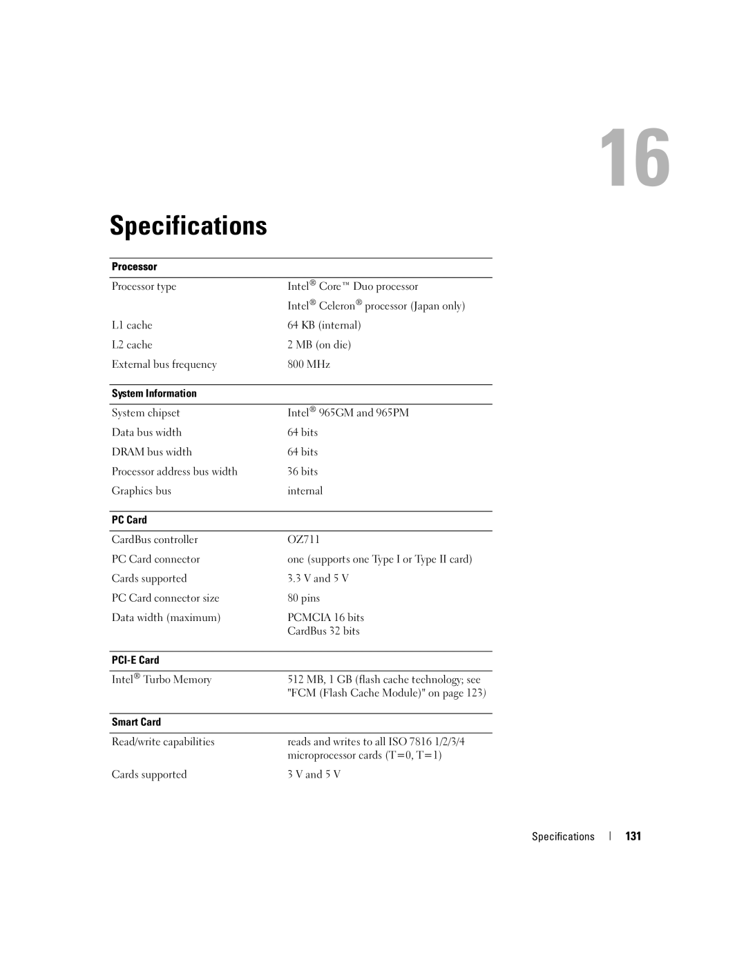 Dell UY691 manual Specifications, 131 