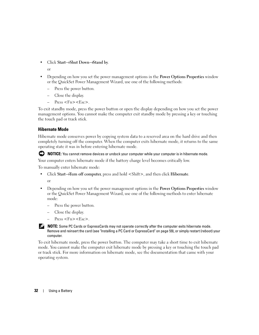 Dell UY691 manual Hibernate Mode 