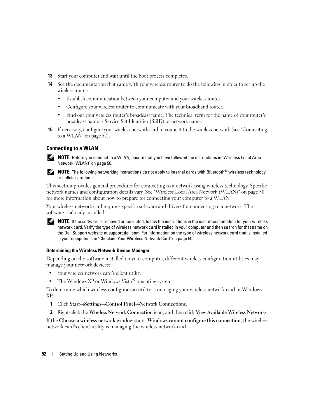 Dell UY691 manual Connecting to a Wlan 