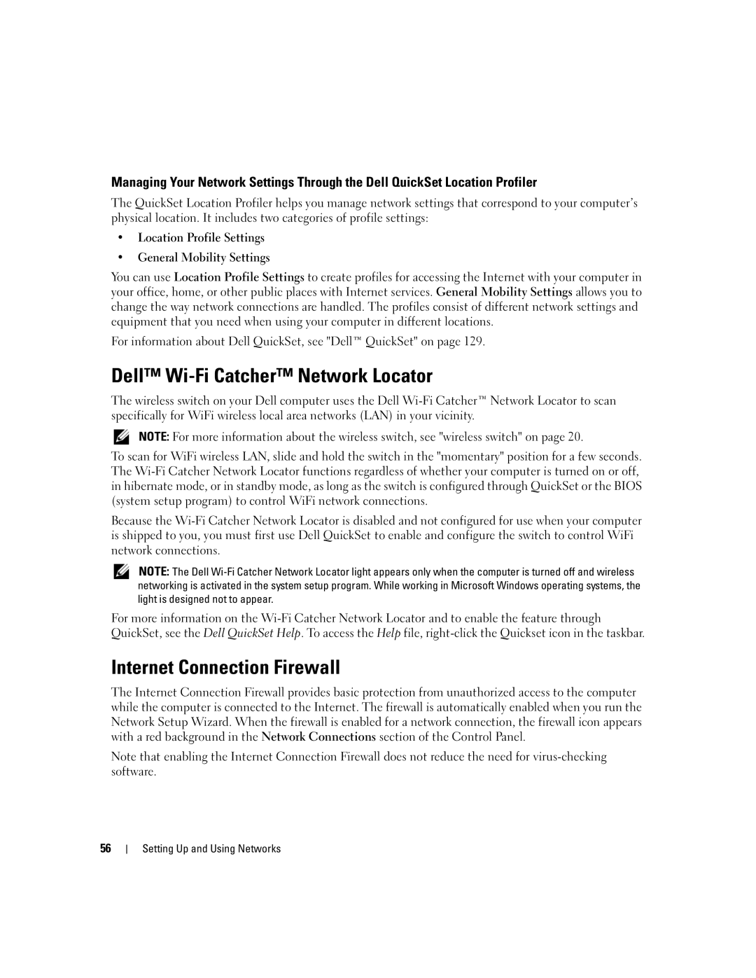 Dell UY691 manual Dell Wi-Fi Catcher Network Locator, Internet Connection Firewall 