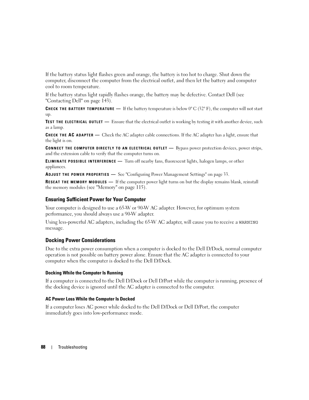 Dell UY691 manual Ensuring Sufficient Power for Your Computer, Docking Power Considerations, Memory modules see Memory on 