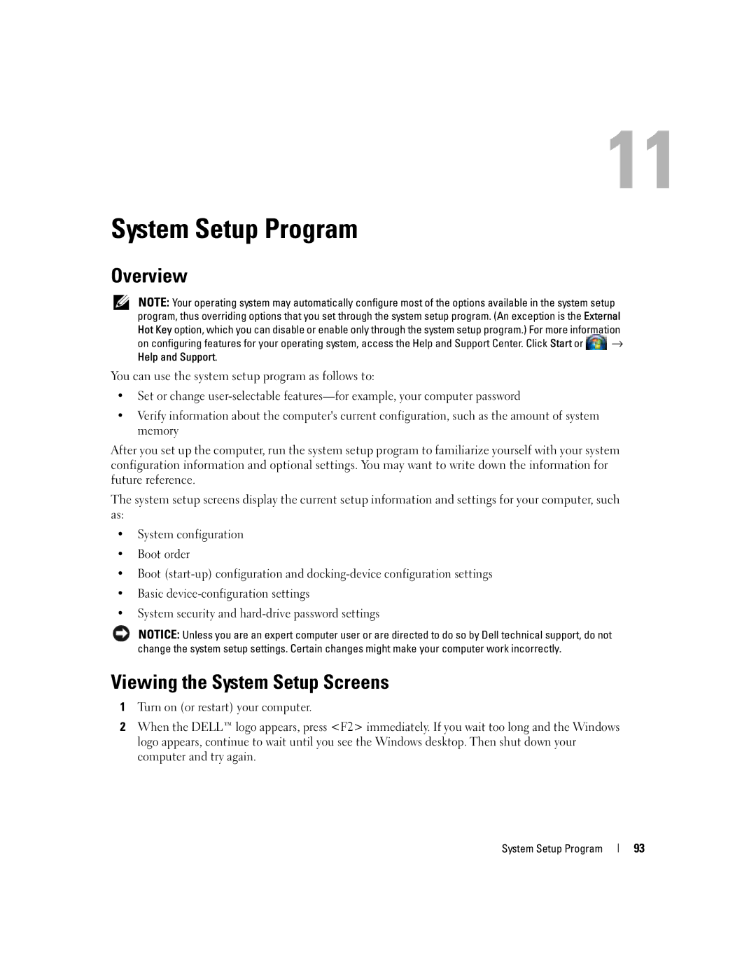 Dell UY691 manual System Setup Program, Overview, Viewing the System Setup Screens 