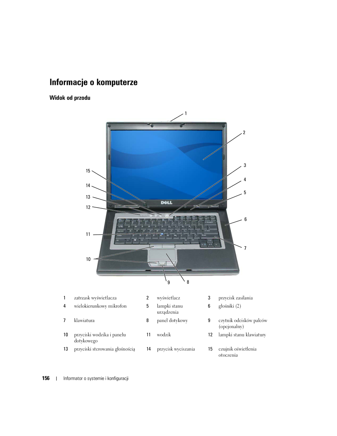 Dell UY708 manual Informacje o komputerze, 156 