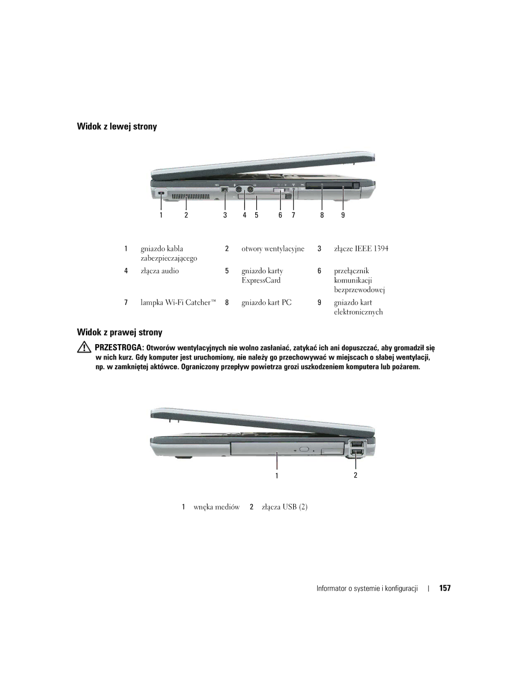 Dell UY708 manual Widok z lewej strony, 157 