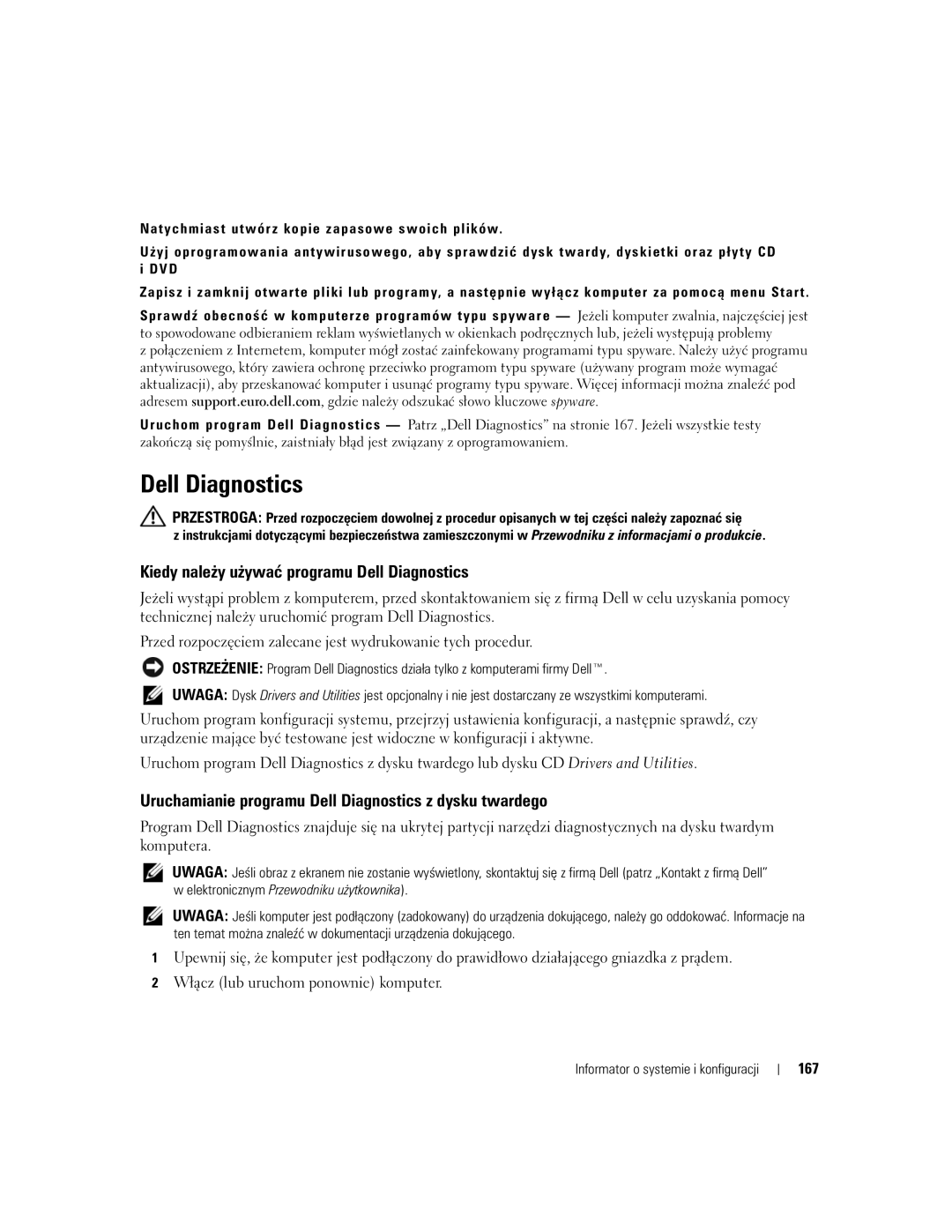 Dell UY708 manual Dell Diagnostics, 167 